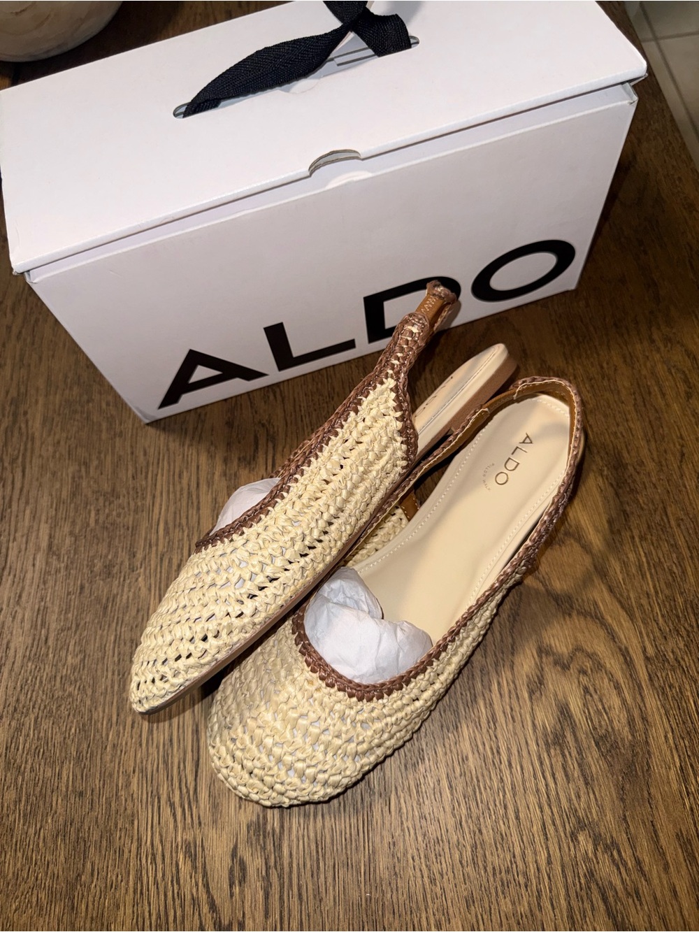 ALDO Cream and Brown Woven Slingback Flats